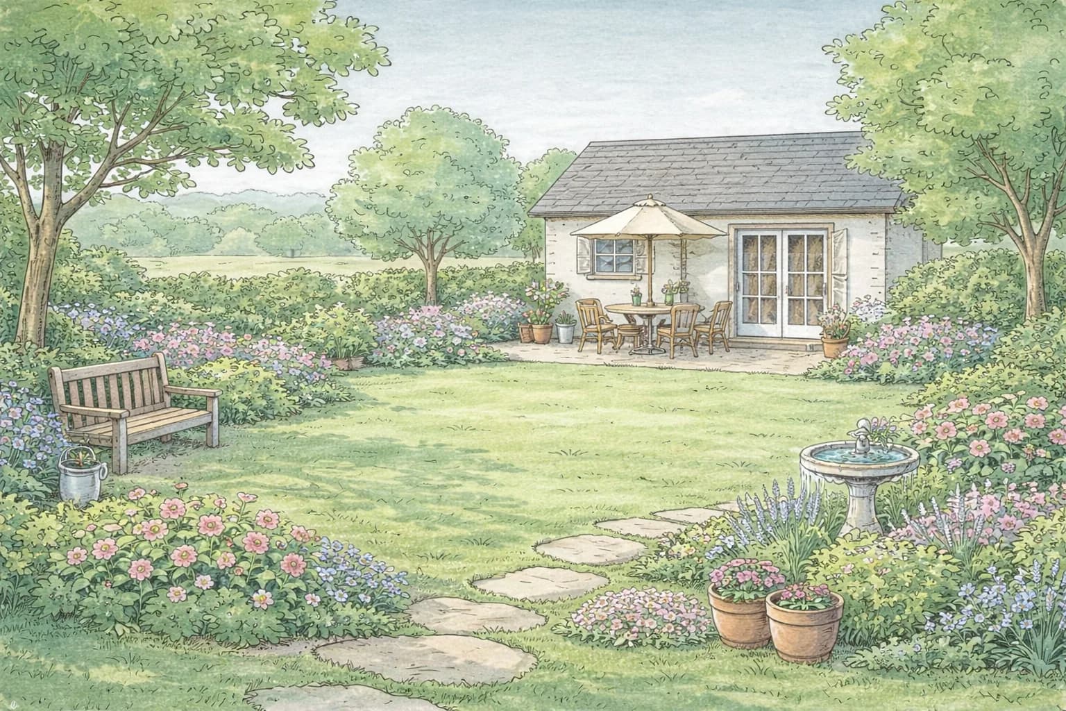 Typisk villaträdgård